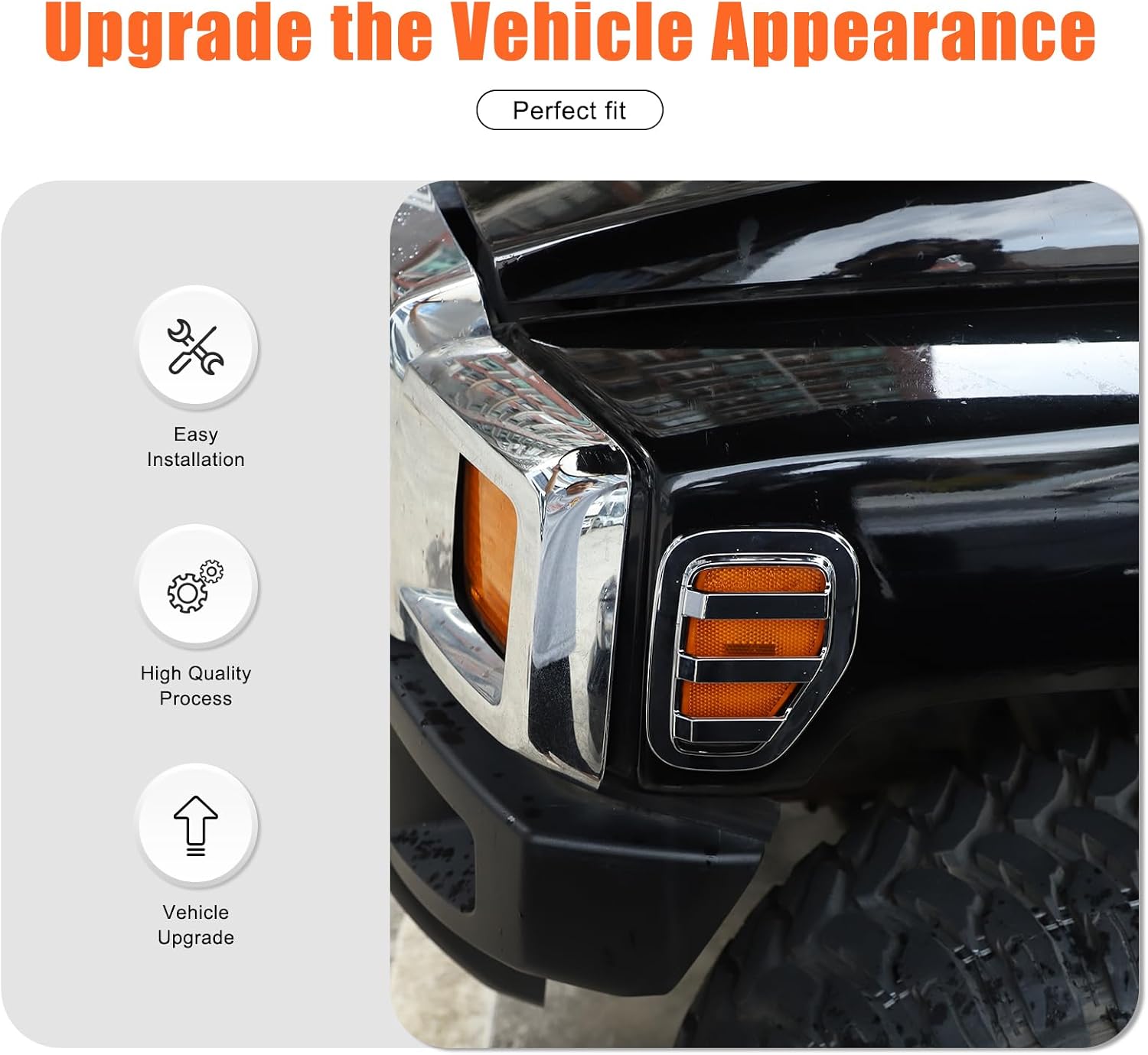 PIUGILH Turn Signal Light Cover Compatible with Hummer H3 2005-2009, Silver Front Turn Side Signal Light Guards Cover Trim