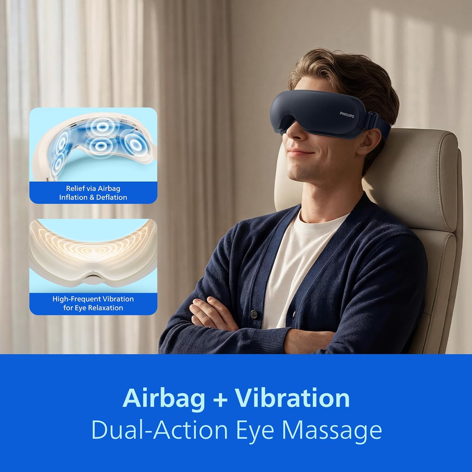 Philips Eye Massager with Heat and Cooling, Rechargeable Eye Mask with Bluetooth Music & Compression Massage,Migraine Relief and Eye Strain, Dry Eye Care, Improve Sleep,Birthday Gifts for Men,Dad,Mom