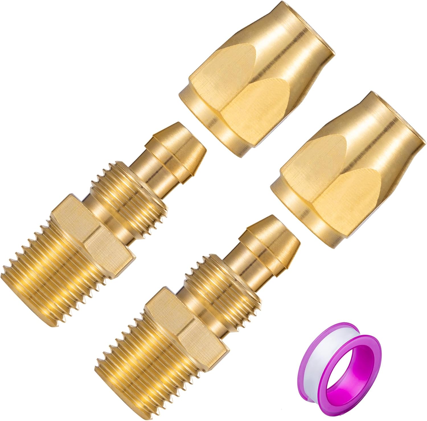 Premium Solid Brass 2PCS Reusable Replacement Fitting For 3/8-Inch ID Hose,1/4-Inch NPT Rigid