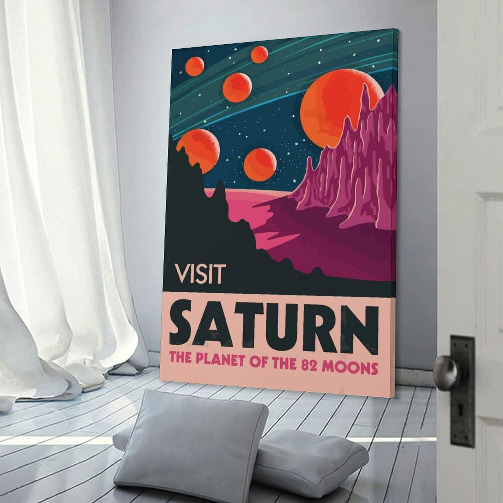 Junmoney Saturn Travel Hanging Wall Art 24x36inch(60x90cm), for Bedroom Walls, Guest Spaces Or Lounges, An Easy Wall Refresh for Bedrooms