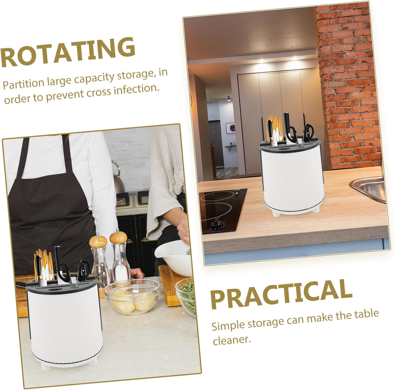 Household Kitchen Rotating Utensil Holder Reliable Cutter Rack for Organized Storage Space Saving Design for Cutlery Forks Spoons More