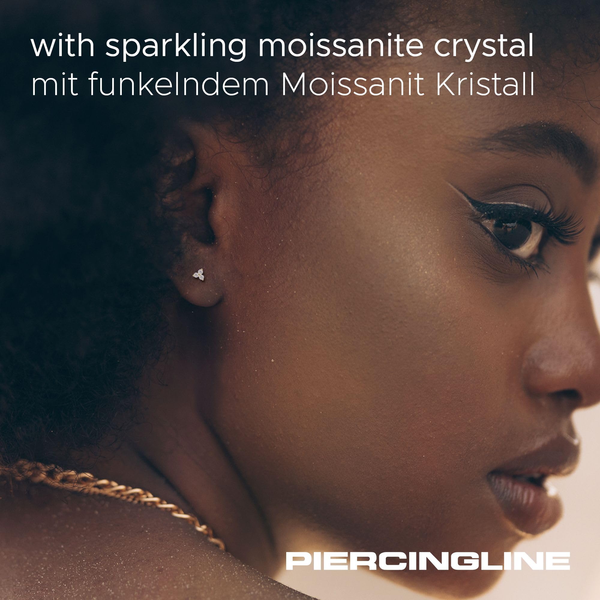 PIERCINGLINE Piercing Stecker 14 Gold Labret mit Push Fit MOISSANIT-BLUME 585er Gold - Roségoldfarben, Goldfarben, Silberfarben