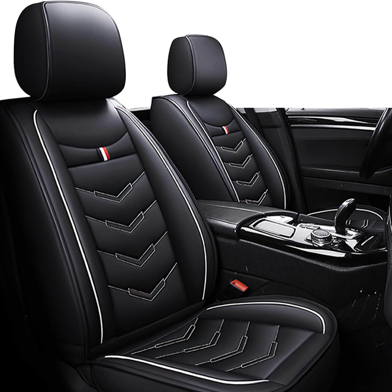 Car Seat Covers Fit for KIA Soul 2010-2025, Leather Seat Covers for Car, Waterproof Non-Slip Durable Car Seat Protector(2 Seats,Black White)