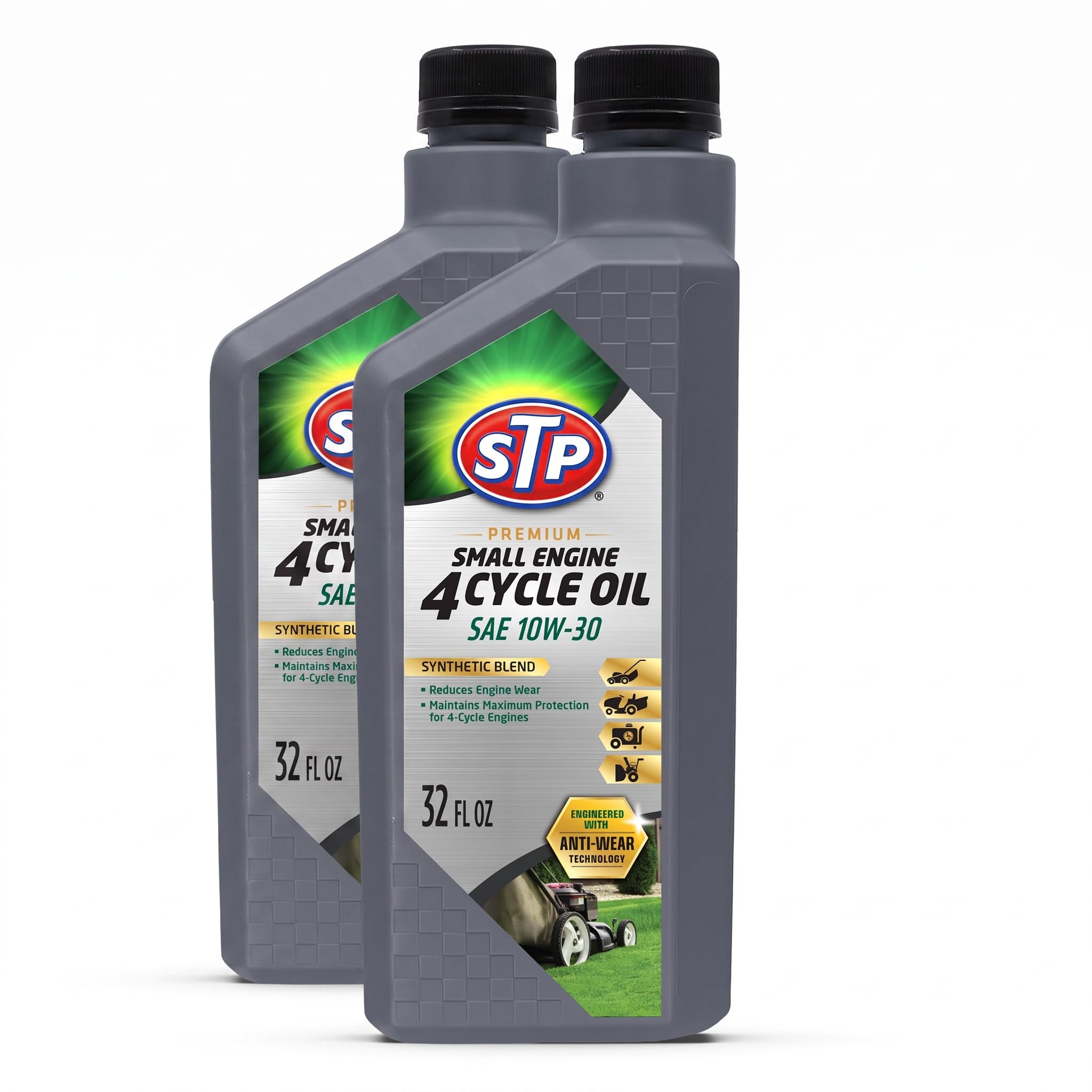 STP Premium Small Engine 4 Cycle Oil Formula, SAE10W-30 Small Engine Oil &amp; Care Formula Reduces Wear for Lawnmower, Push Mower, Tractor, 32 Oz, STP (Pack of 2)
