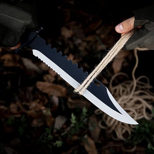 Miniatura 9 de Dispatch Cuchillo táctico Bowie Survival Hunting Rambo Bushcraft con funda protectora, hoja fija de combate militar, con mango de madera de color