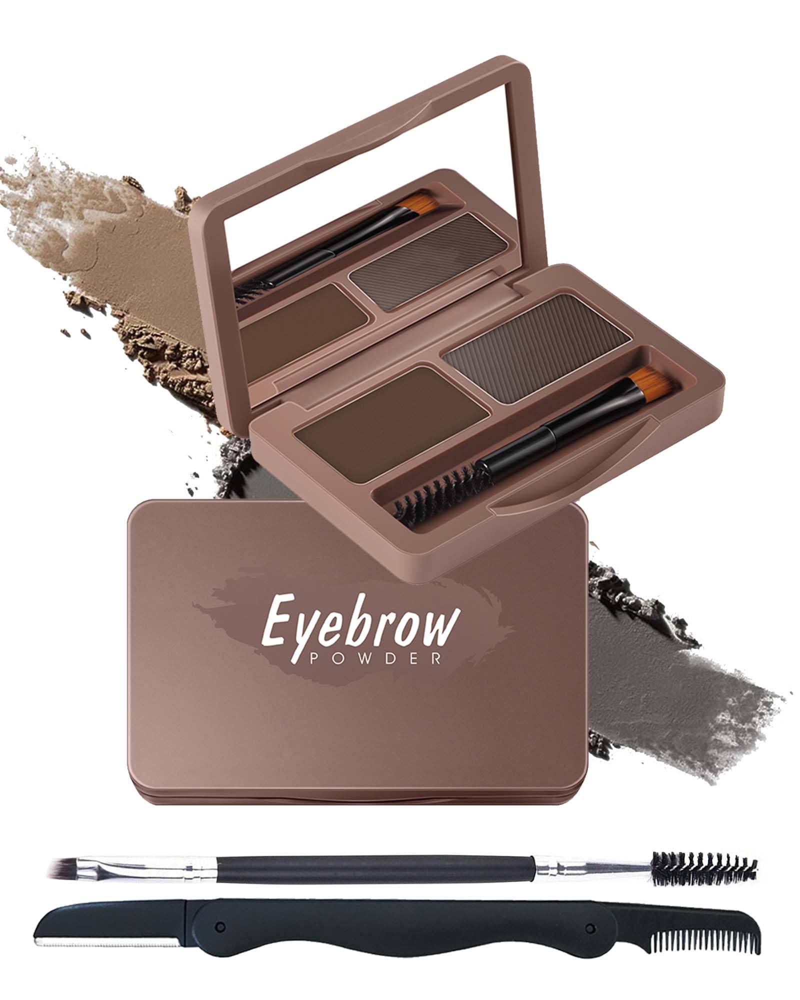 Eyebrow Powder Kit-2 Colors Soft Eye Brow Tinted Powder Palette, Waterproof & Long Lasting Natural Gray Brown Brow