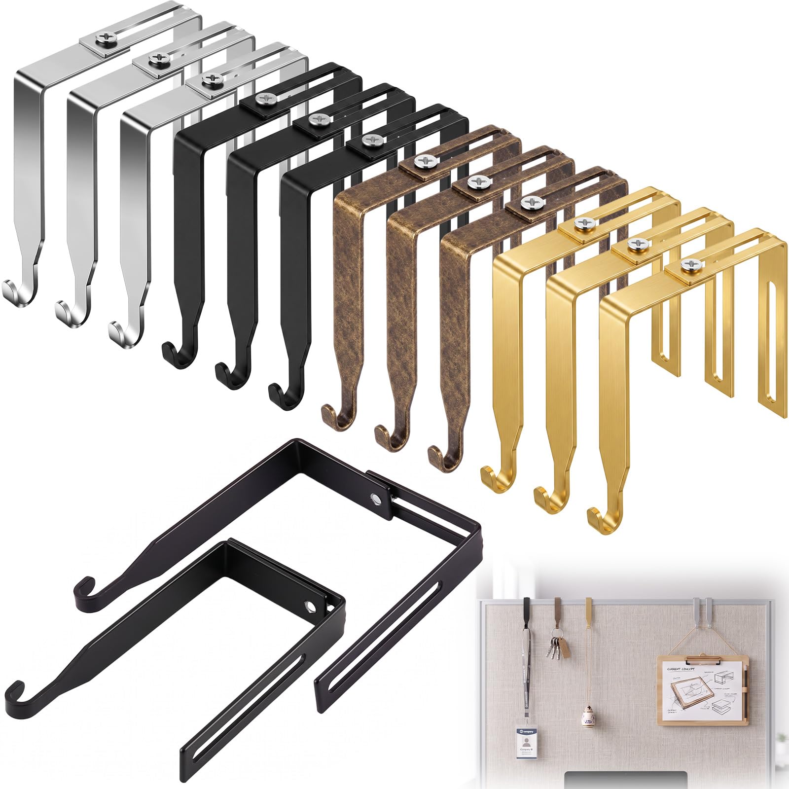 Amylove 12 Pcs Adjustable Cubicle Hooks Metal Hangers, Multicolor, Classic