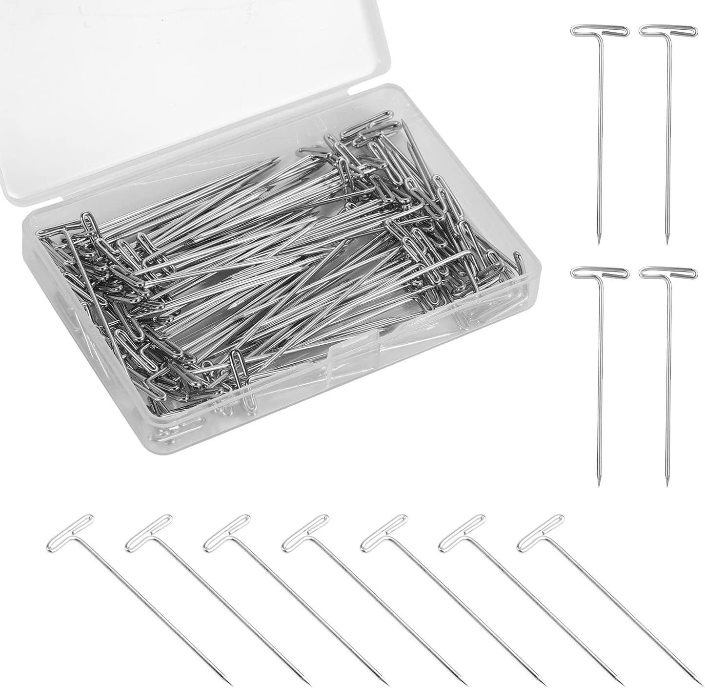 100pcs 2 inch T Pins for Wigs, Stainless Steel Wig Pins with a Plastic