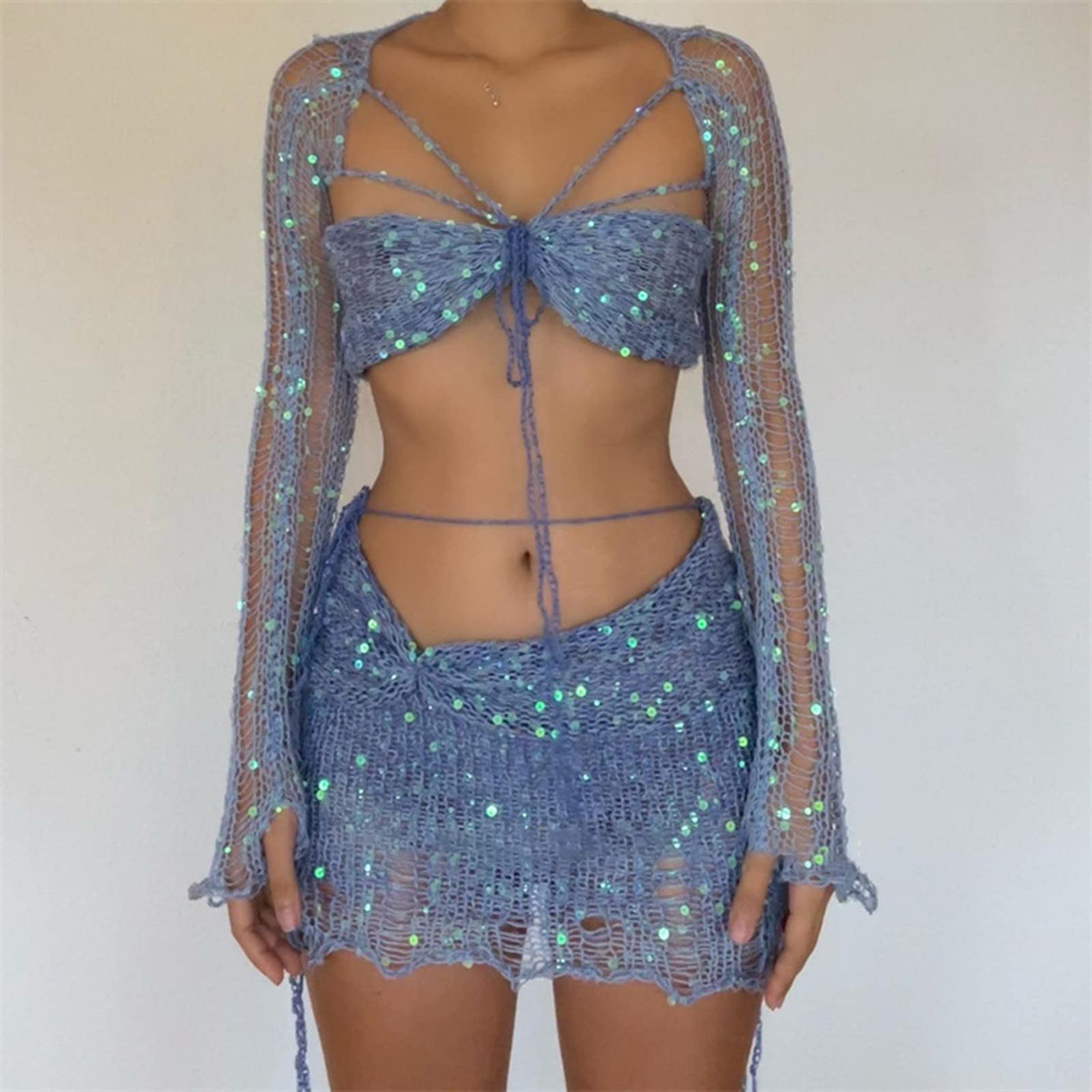 Jupe à paillettes Bandage Tube Top Une robe plusieurs robes ensemble plage robe portefeuille femme