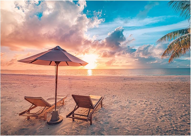 Rompecabezas de 1000 piezas de Rocorose, rompecabezas de playa inspiradores para adultos y familias, rompecabezas de la naturaleza de la escena del amanecer y el atardecer del océano tropical, juegos de rompecabezas de fotos de paisajes desafiantes de calidad HD