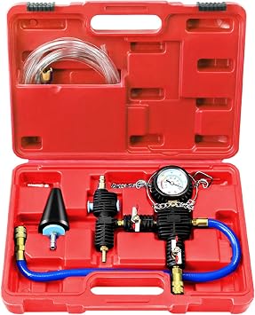 JIFETOR Cooling System Vacuum Purge Radiator Coolant Refill Tool Kit, Universal Automotive Water Tank Pneumatic Vacuum Antifreeze Change Filler Set, with Adapter Case Hose for Car Van SUV Truck
