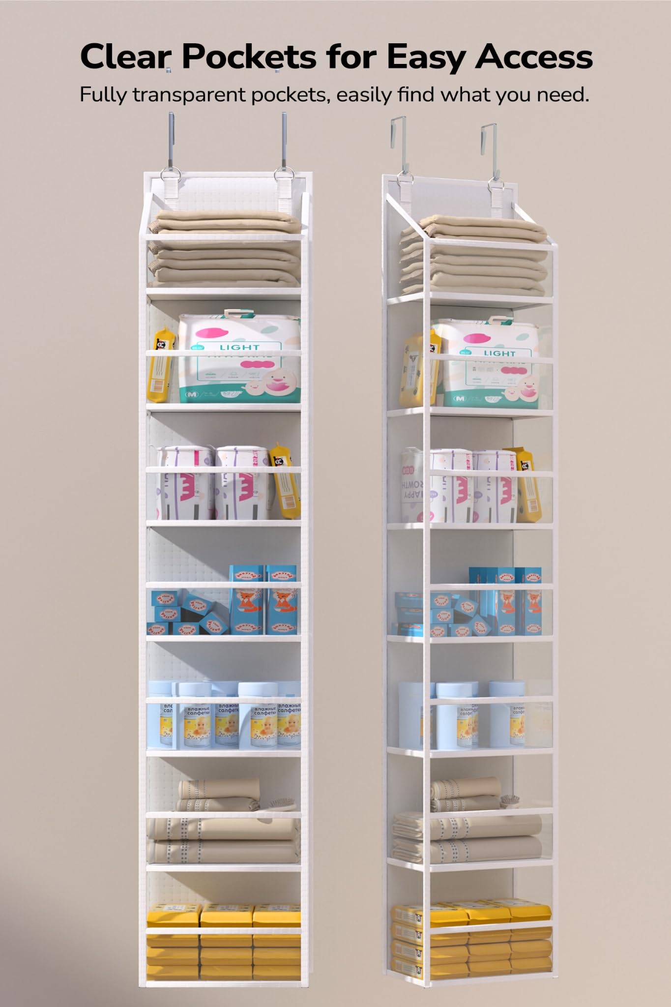 ALLTIDYUP Over The Door 7-Shelf Organizer Clear Plastic Pockets Yarn Storage Hat Rack for Baseball Caps Large Capacity Storage Closet Bedroom Bathroom Office Dorm