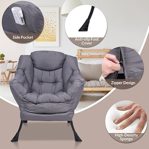 Miniatura 11 de MEETWARM Moderna silla perezosa de tela de terciopelo con otomana, silla de salón contemporánea con acento contemporáneo, sofá tapizado individual