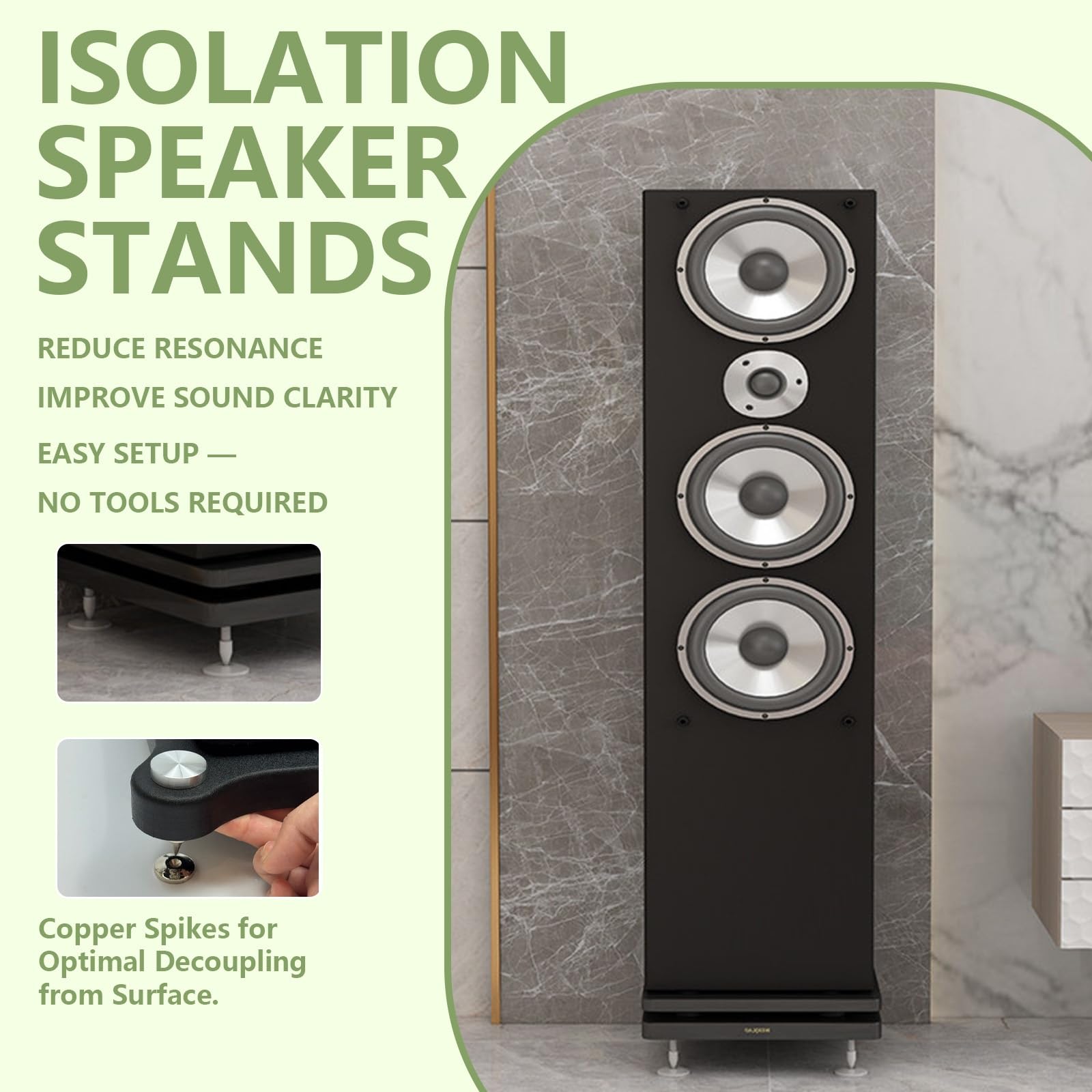 Lautsprecher-Isolationsständer mit verstellbaren Spike-Füßen, Subwoofer-Plattform, MDF-Audiobasis for Studiomonitor, Boden-HiFi-System und Heimkino, Vibrationserhöhung
