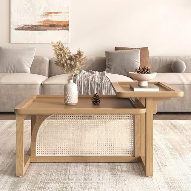 28 Home Decor Ideas For Living Rooms With Leather Couches 42 Modern Nested Wooden Coffee Table, one-Piece high and Low Staggered Side...