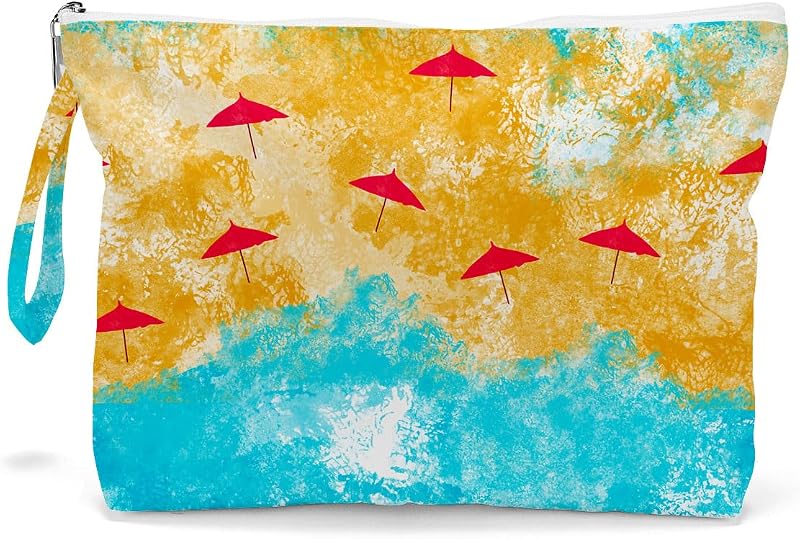 Necessaire Fokongna com Zíper e Alça, Tecido de Poliéster com TPU, Estampa Conchas e Estrelas-do-mar