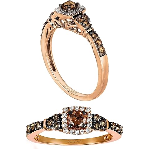 LE VIAN 1/2 Carat White and Chocolate Diamond Cushion Shaped Halo Ring for Women I 14k Rose Gold Anniversary Ring for Her (G-H/Brown, VS2-SI1, 0.46 cttw) Engagement Promise Band Size 3 to 12
