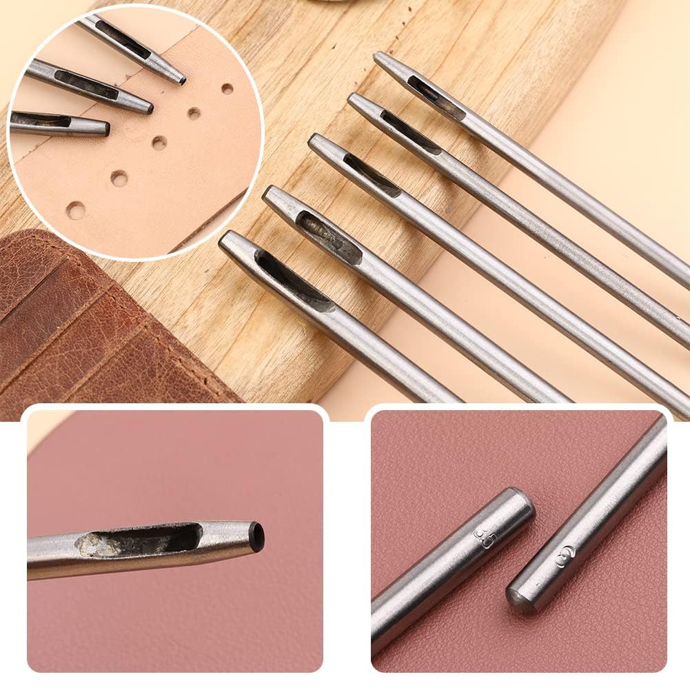 Erpmlyo 10 Pcs Leather Hole Punch Tool Set, 0.5mm-3.5mm Round Hole Punch Working Tools for Leather Belts Canvas, Watch Band - Image 2