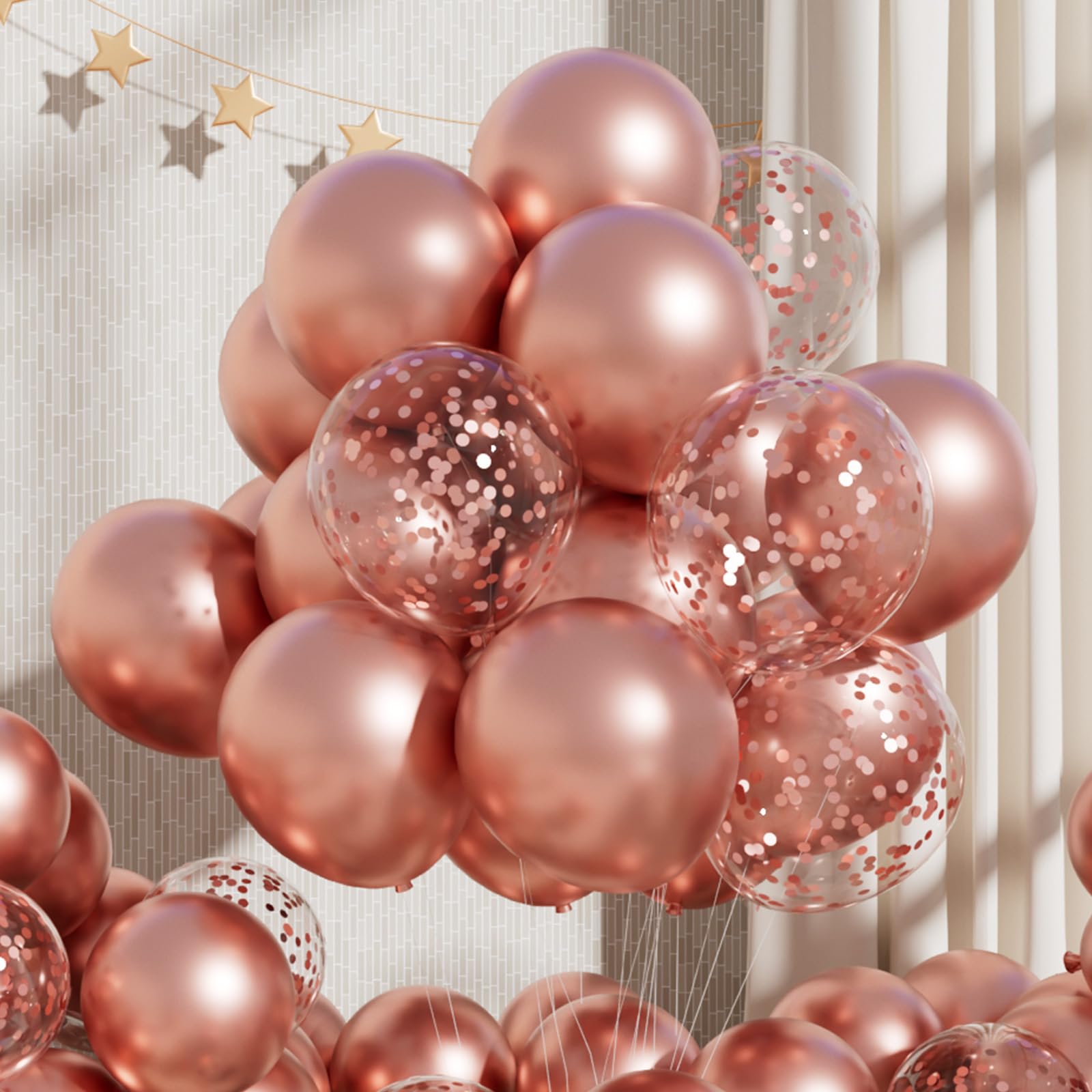 RainbowQ Party 55PCS Metallic Rose Gold Balloons with Confetti, 12 Inch Shiny Latex Balloon Helium for Graduation Anniversary Wedding Birthday Party Decorations — image 1