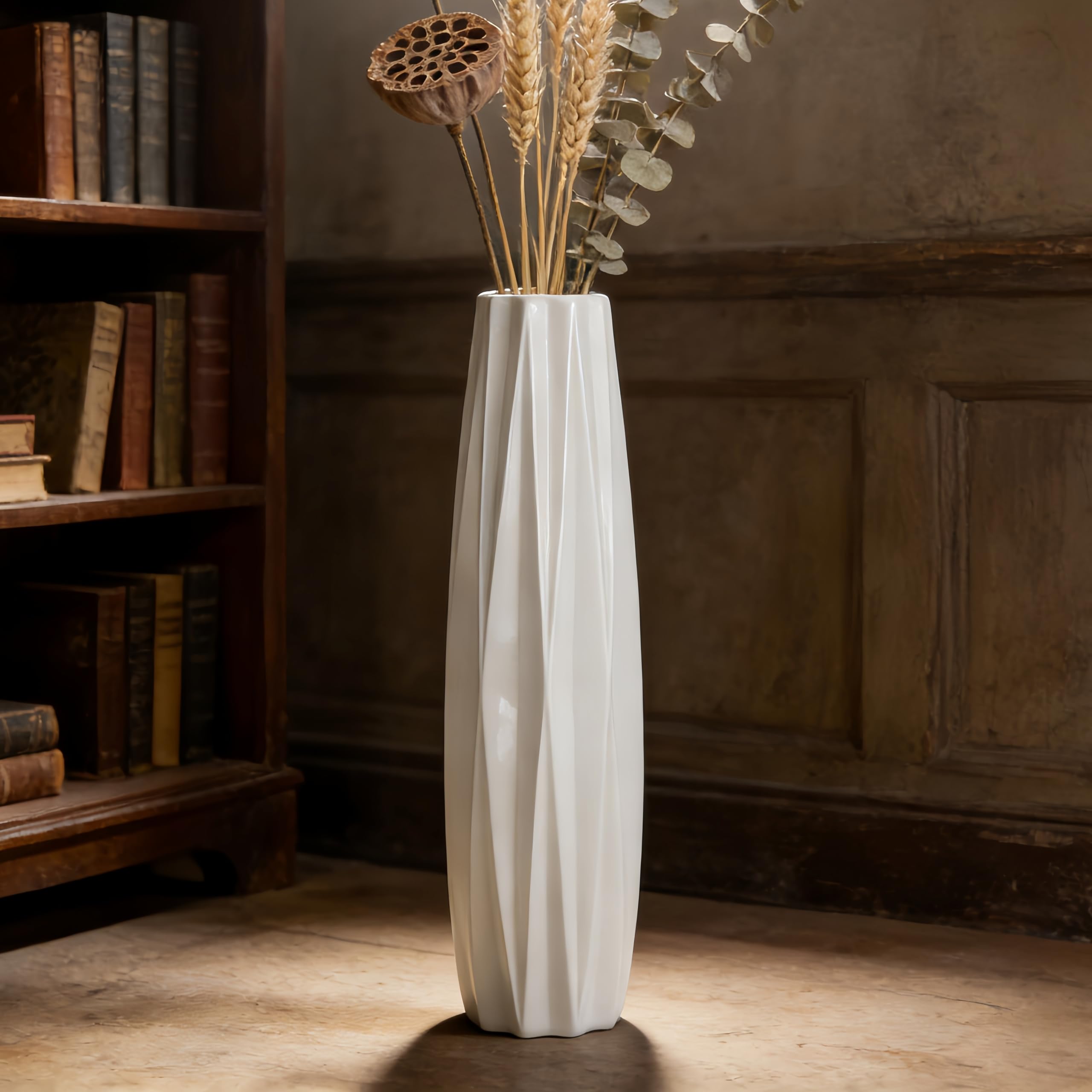 Moderne Weiße Keramik Bodenvase 71cm,Große Vase für Blumen, Stilvolle Dekoration für Wohnzimmer, Büro, Schlafzimmer, Minimalistisches Design
