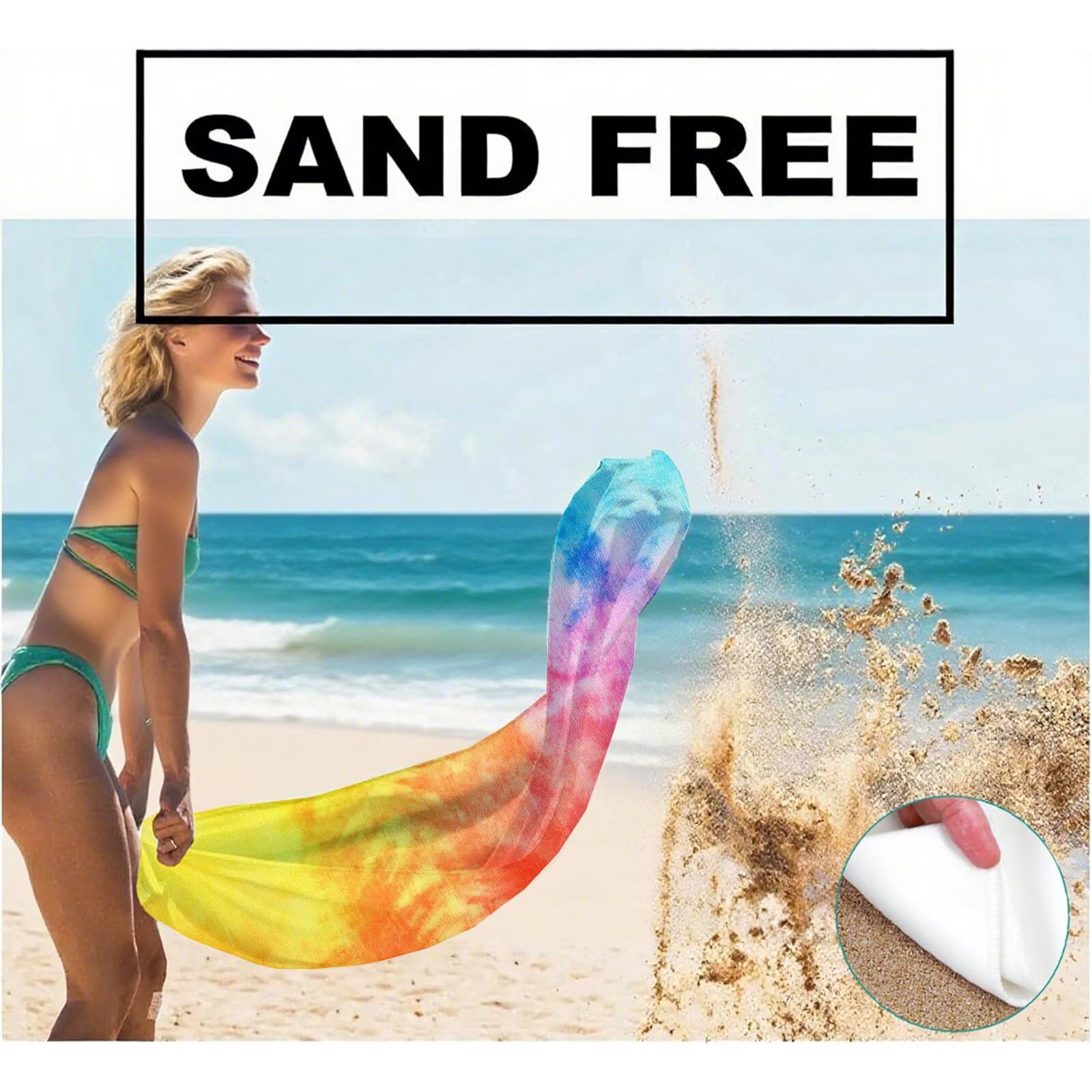 Serviette Plage Rêve Motif, Serviette de Plage XXL 100x180 avec Sac, Serviettes de Bain Microfibre Séchage Rapide Anti-Sable Absorbante Fonction pour Bain, Sport, Voyages, Sauna, Piscine Q-734