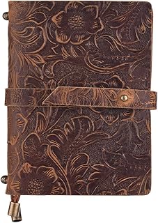 KKmoon Couro vintage padrão em relevo diário de viagem caderno alinhado em branco grade de papel diário recarregável bloco de notas presente para homens e mulheres escrever esboços