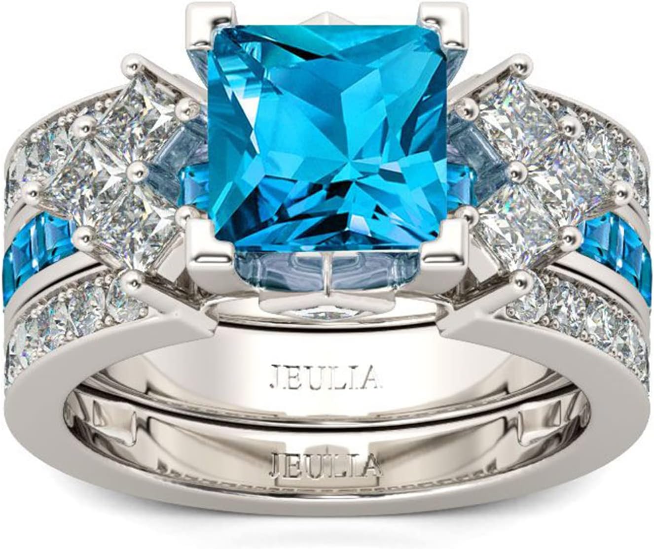 Jeulia 4.1 Carat Bridal Ring Sets for Women Princess Cut Engagement Rings Sterling Silver Wedding Band Interchangeable Rings Promise Anniversary with Jewelry Box