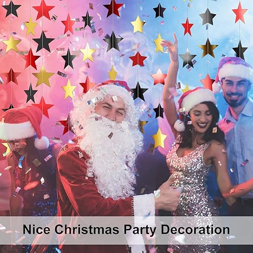 Miniatura 6 de Patelai Guirnalda de estrellas con purpurina decorativa de 130 pies para colgar en banderines de estrellas, telón de fondo para regreso a casa, Rojo