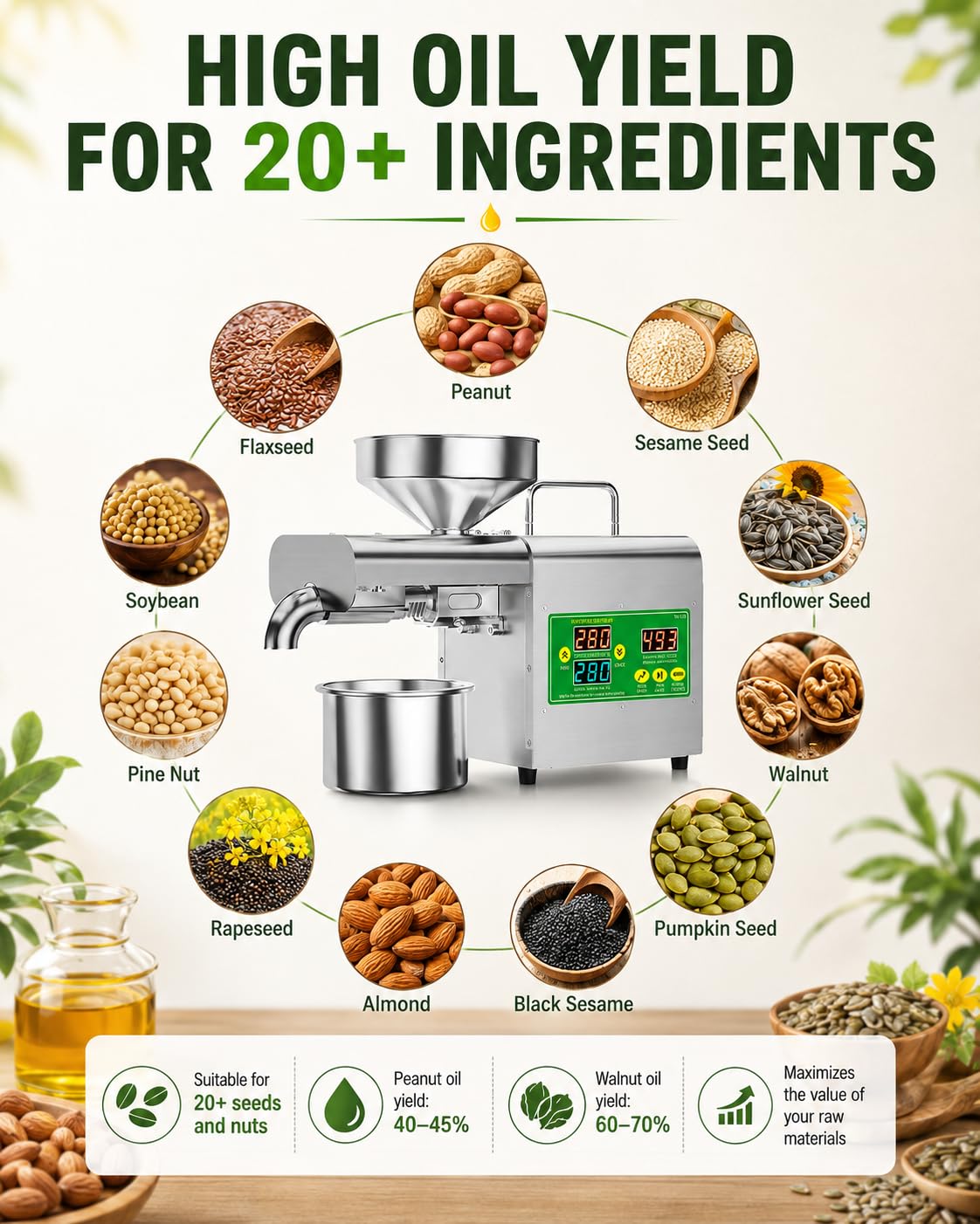 Macchina per Olio, Pressa Elettrica per Semi e Frutta Secca, 1500 W