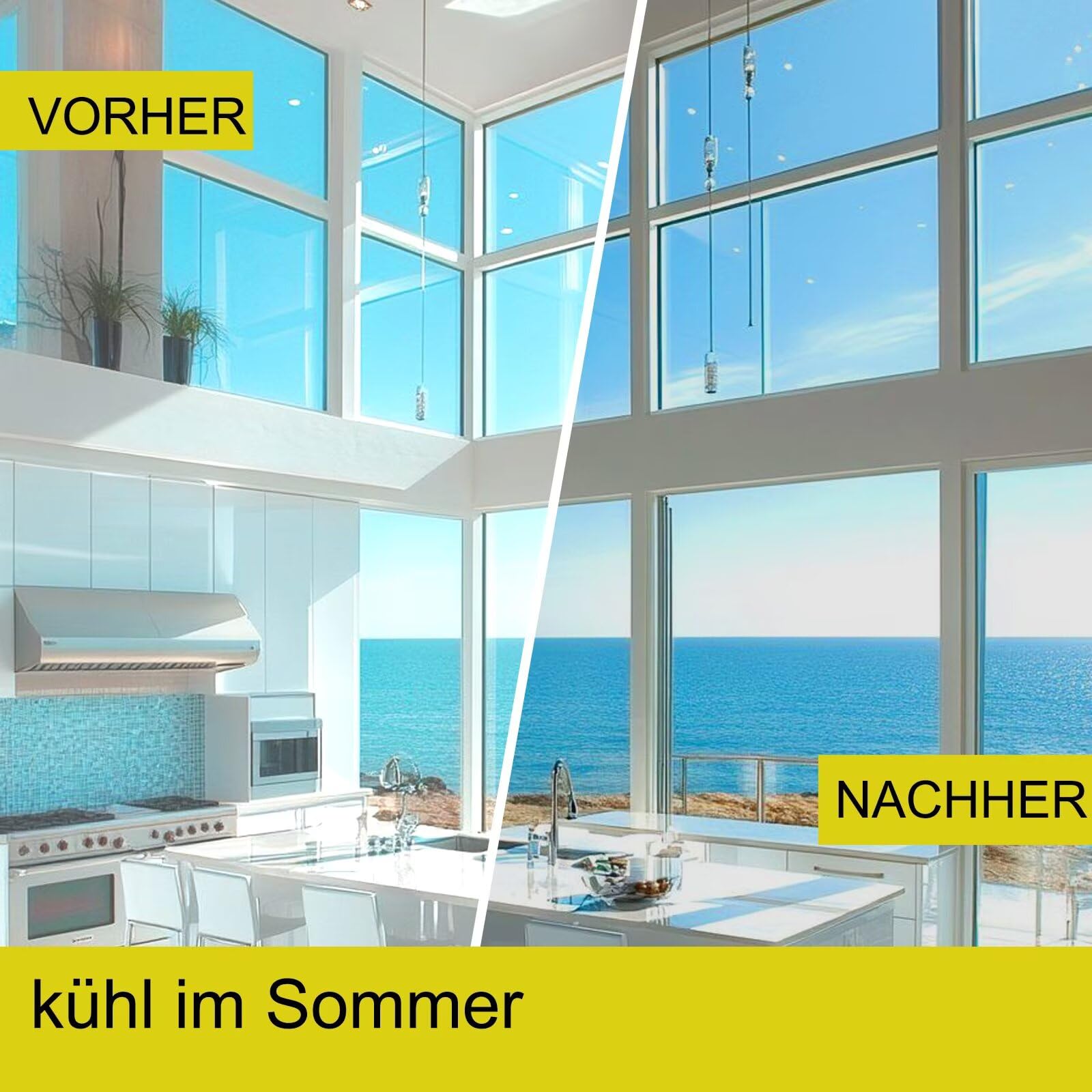 Hitzeschutzfolie Fenster außen & Innen Spiegelfolie Fenster Sichtschutz Fensterfolie Hitzeschutz Sonnenschutzfolie UV Schutzfolie Thermofolie Fenster gegen Hitze für Sommer Silber 90x200cm