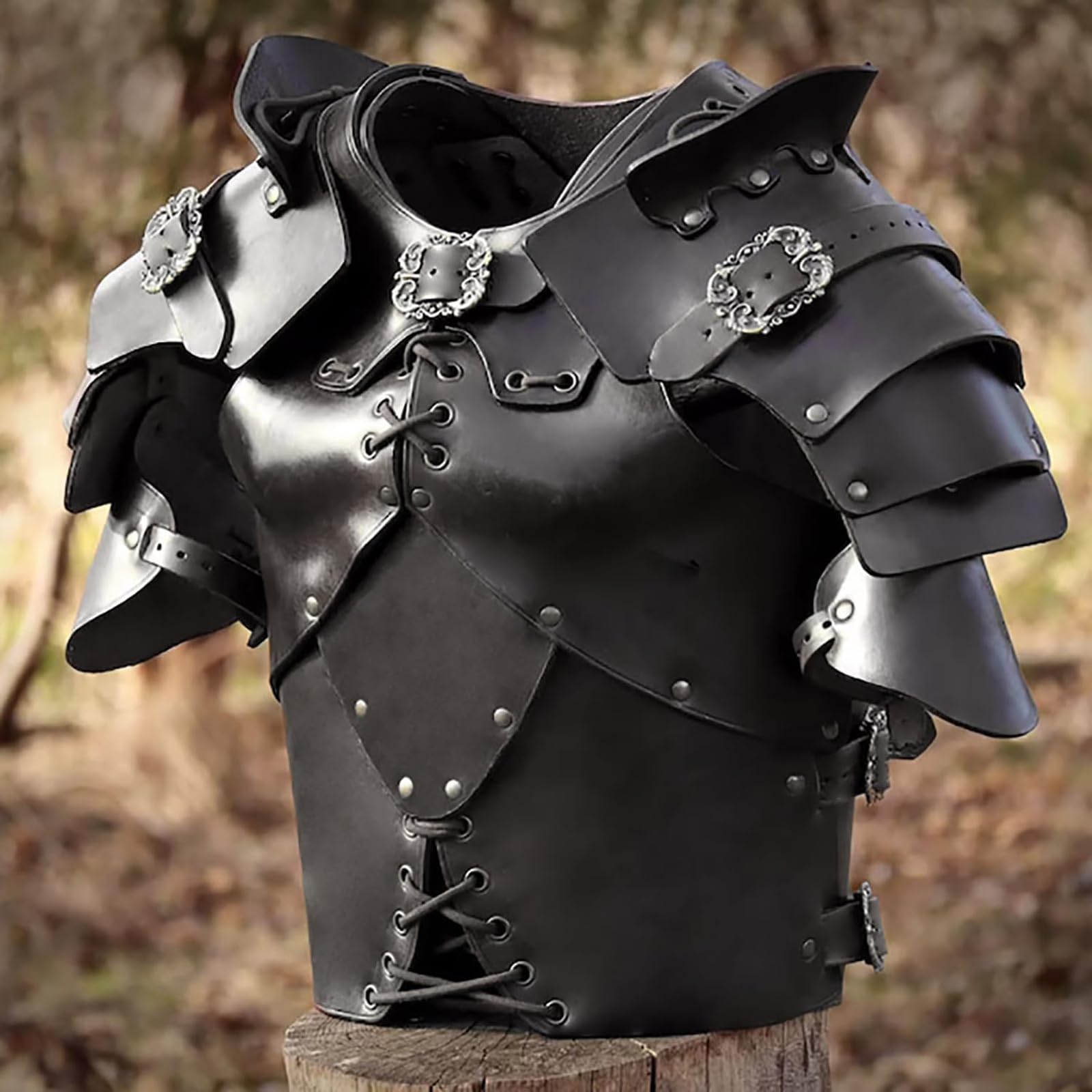 McbeAn Plastron Médiéval Gilet en Cuir pour Homme Armure De Poitrine Réglable À Lacets Cosplay