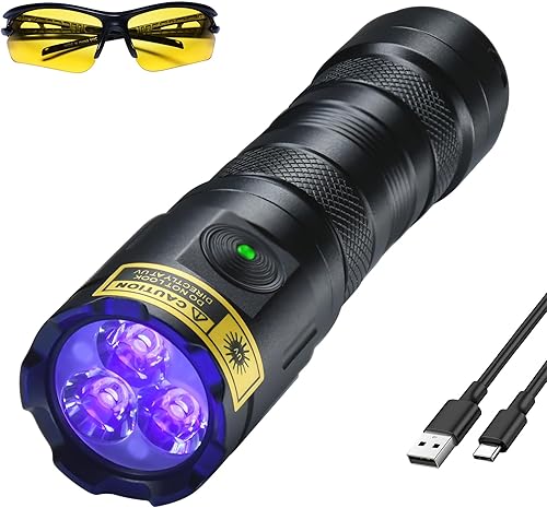 Miniatura 8 de DARKBEAM Linterna UV de 365 nm recargable de luz negra - 3 LED potentes linternas ultravioleta USB-C, mini lámpara de madera duradera - impermeable,