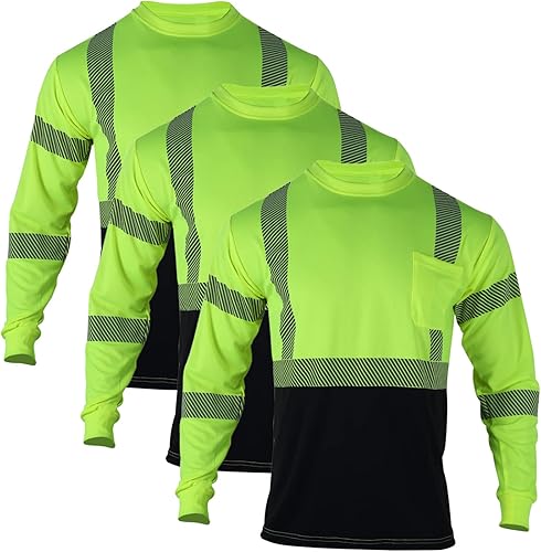 Miniatura 7 de VENDACE Camisetas de seguridad reflectantes de alta visibilidad, paquete de 3 camisetas de trabajo de construcción de manga larga Hi Vis, para