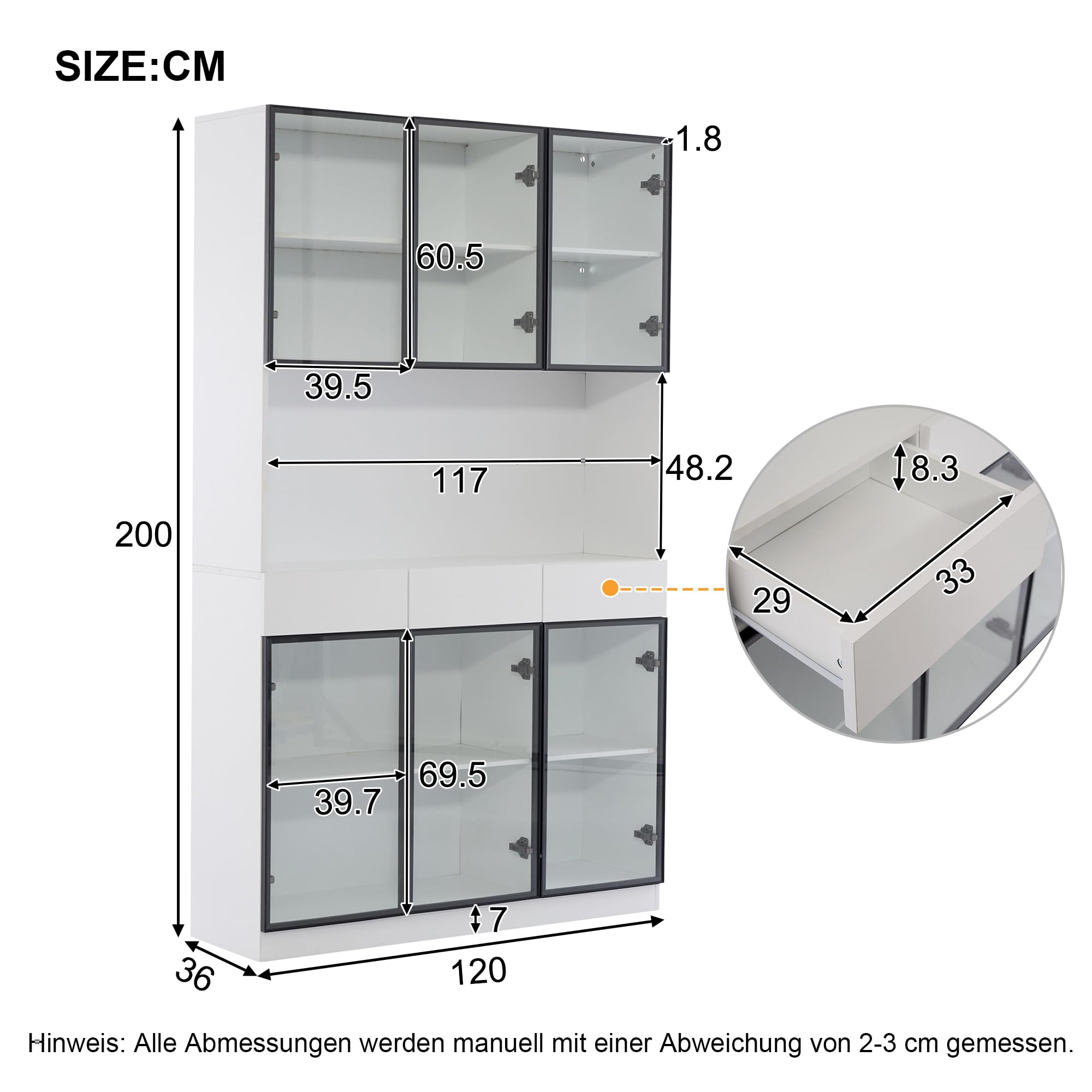 Armadio in vetro per porta, altezza 200 cm, bianco, con luci a LED, per collezione, camera da letto, soggiorno, ufficio, bianco – telaio nero