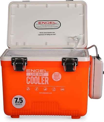 Miniatura 12 de ENGEL Caja seca aislada portátil para pesca con cebo vivo, enfriador hermético duro con bomba de aireador de velocidad de agua y red de tracción