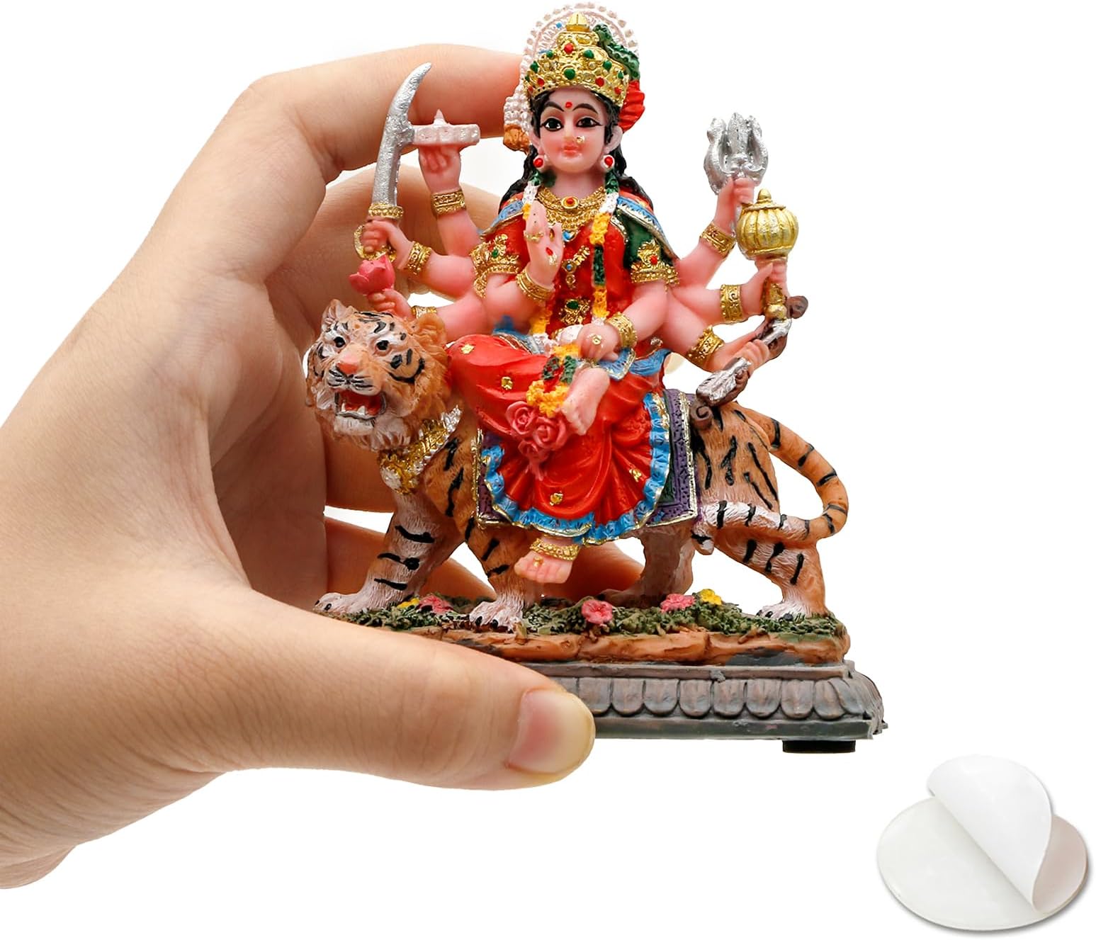BangBangDa Durga for Car Decor - 4.1" H Small Durga on Tiger Statue for Vehicle Dashboard Hindu Goddess Father’s Day Mother’s Day Diwali Birthday Gifts for Indian People Altar Pooja Item