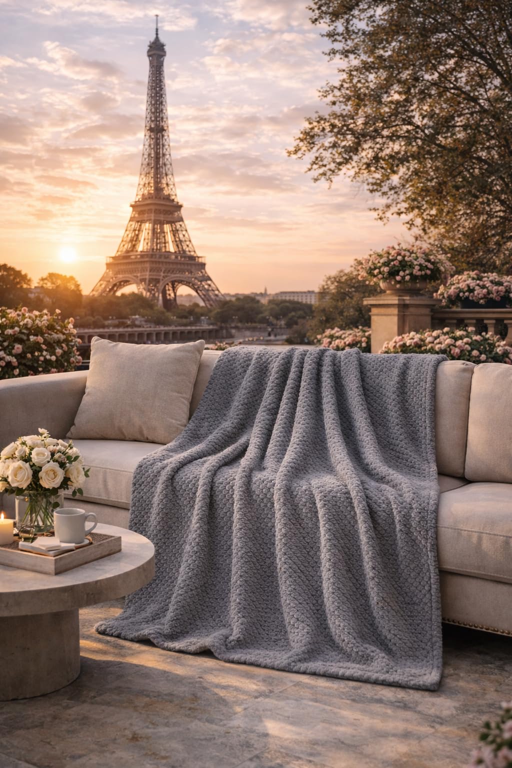 Coperta Plaid 200x150 cm BOSALONI HOME Paris Collection, Morbido Pile Elegante per Divano e Letto, Arredo Casa Moderno e Raffinato, Coperta Calda e Leggera (Grigio)