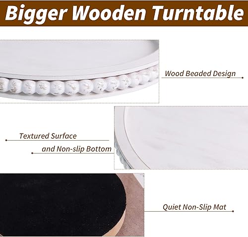 Miniatura 4 de HPC Decor - Organizador de madera Lazy Susan con cuentas de 12 pulgadas, decoración de mesa de granja, redonda Lazy Susan para armario de mesa,