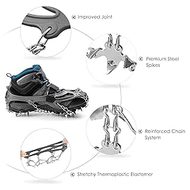 Crampons Ice Cleats Traction Snow Grips for Boots Shoes Women Men Anti Slip 19 Stainless Steel Spikes Safe Protect for Hiking Fishing Walking Climbing Mountaineering