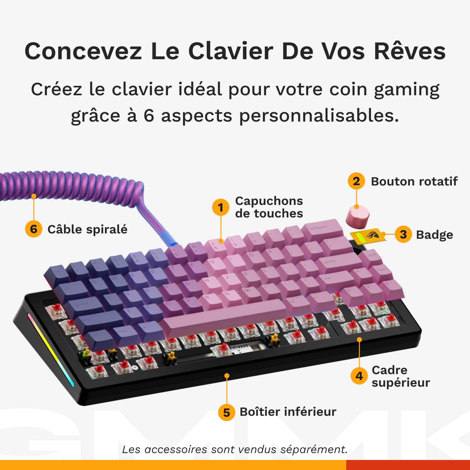 GLORIOUS Gaming GMMK 3 : Clavier Gaming mécanique Compact 65%, Joints modulaires, doubleshot PBT, Plaque de Commutation alu, switches 3-5 Broches (Hot Swap), française AZERTY - USB-C Wired