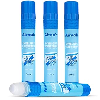 Aimoh Envelope Moistener with Adhesive, Fast-Drying, Envelope Sealer, Stamp and Letter Glue licker, Ideal for envelopes, Stamps, Letters - 4 Pack 13454