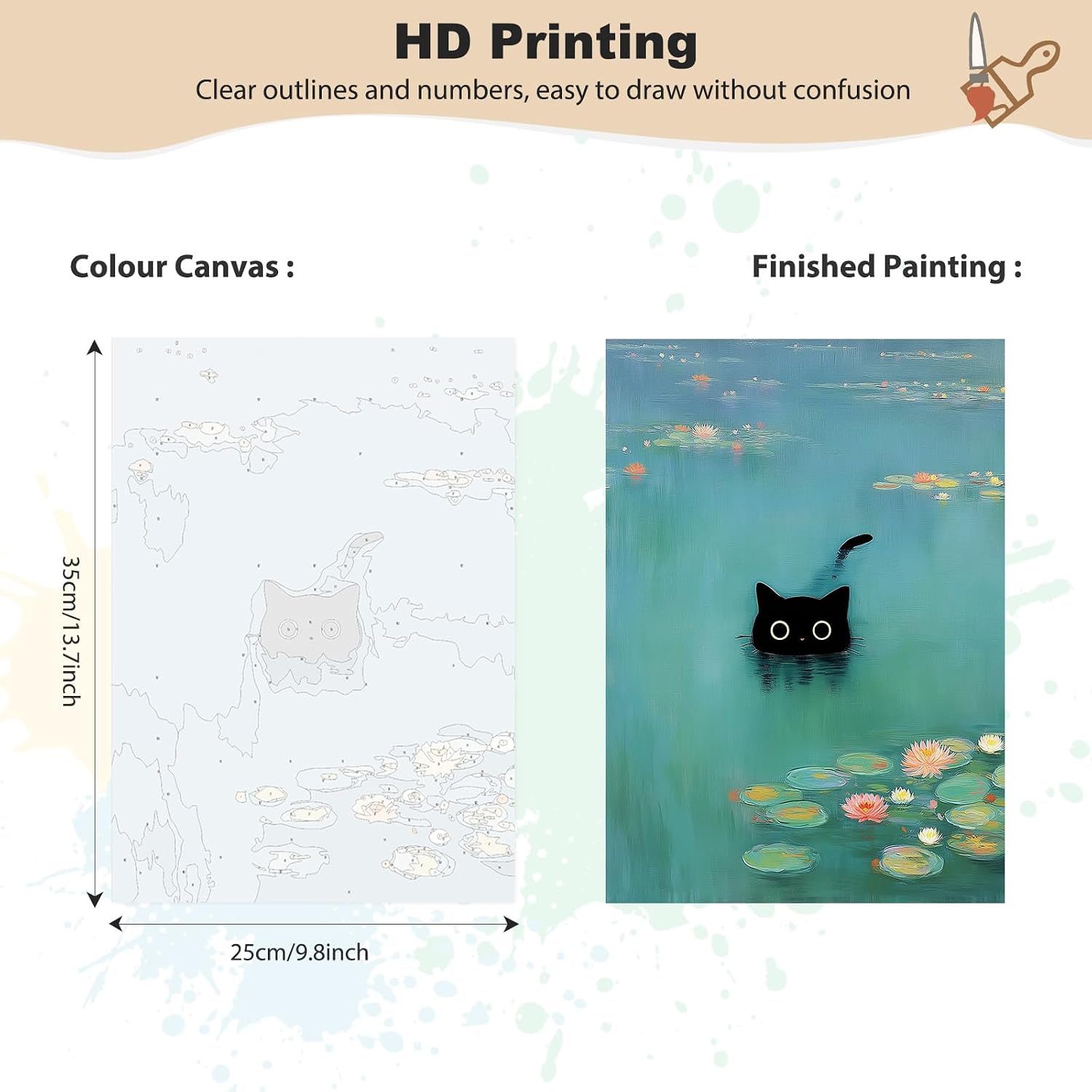 EOBROMD Framed Paint by Numbers Kits for Adults - Wooden Easel, Cat Lake DIY Painting Kits for Adults Beginner, Painting on Stretched Canvas Oil Paint by Numbers for Home Decor Gift 10x14 Inch image 2