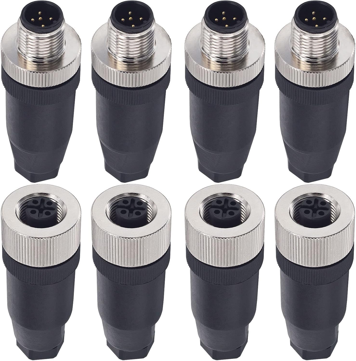 M12 Conector de 5 Pines Macho + Hembra para Panel de aviación, Conector Circular Industrial de 12 mm, Impermeable IP67 al Aire Libre, 4 Unidades