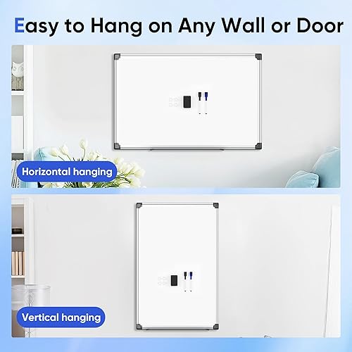 Miniatura 2 de Pizarra blanca magnética para colgar de 36 x 24 pulgadas para pared, pizarra de borrado en seco para oficina, escuela, hogar, marco plateado,