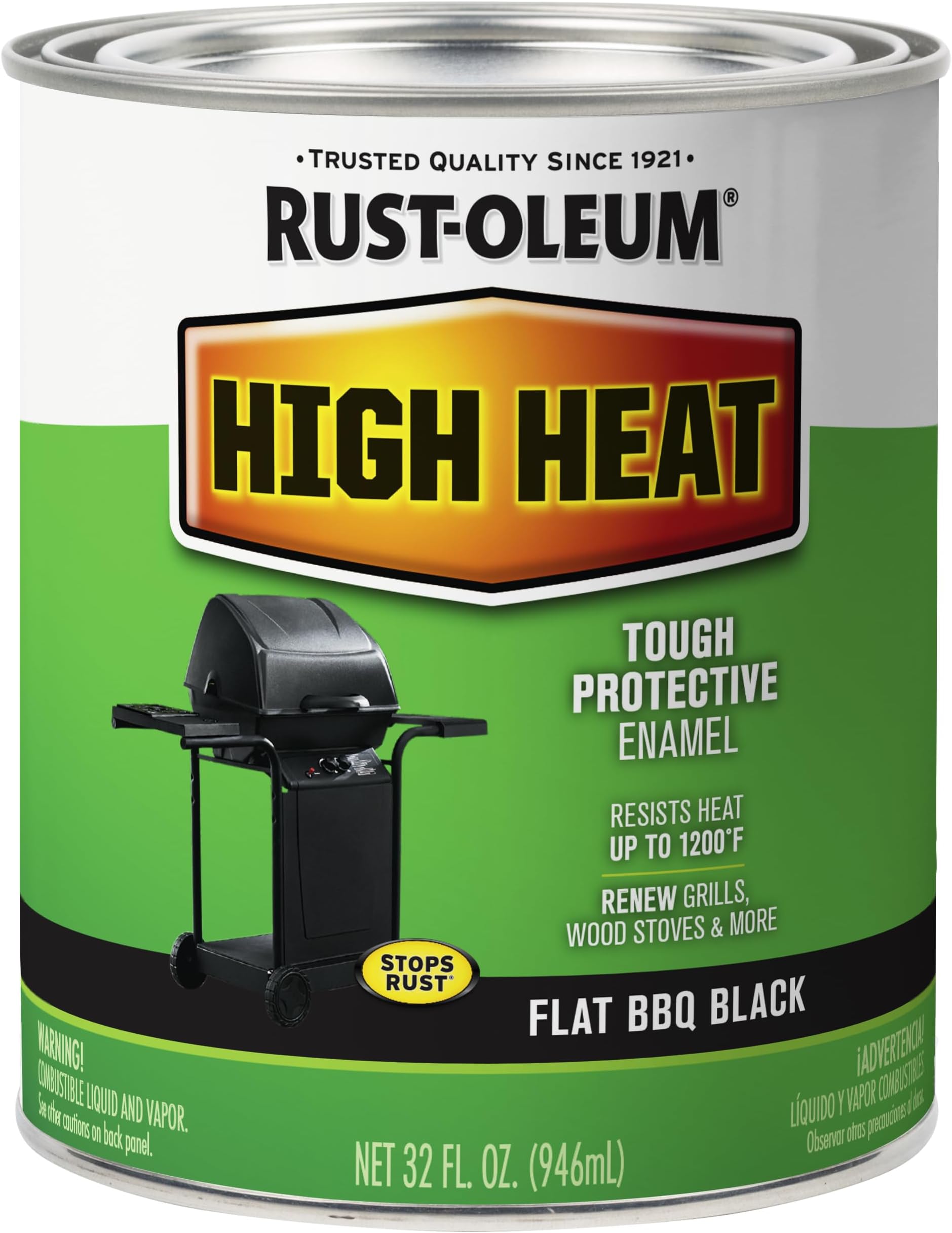 7778502 High Heat Brush Protective Enamel Paint, Quart, Flat BBQ Black