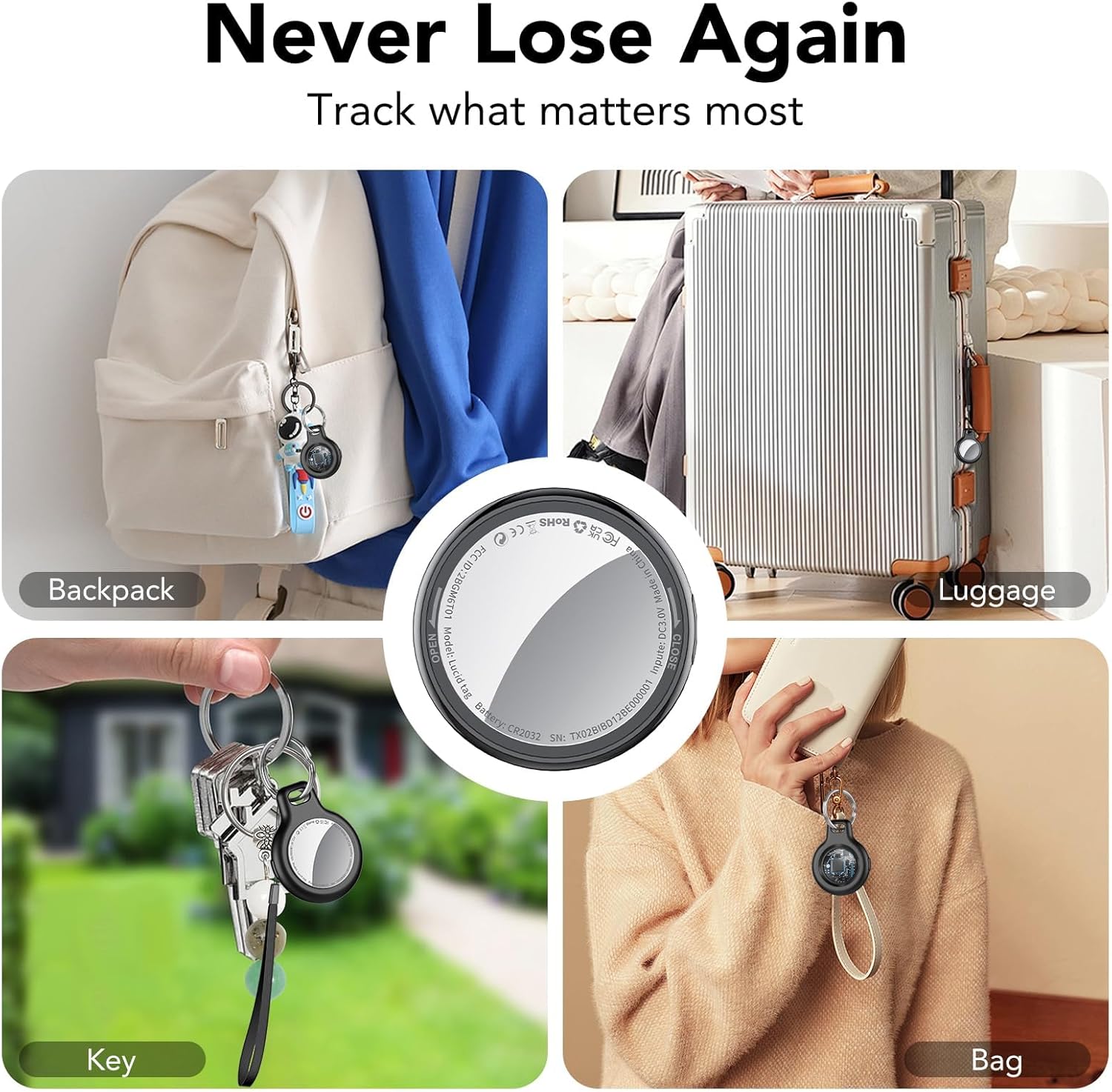 Tracker Tag (Black) 1-Pack, Bluetooth Tracker Work with Apple Find My (iOS Only), Key Finder and Item Locator Smart Tag with Protective Case/Key Ring/Lanyard, Tracker Tag for Keys/Luggage/Wallet
