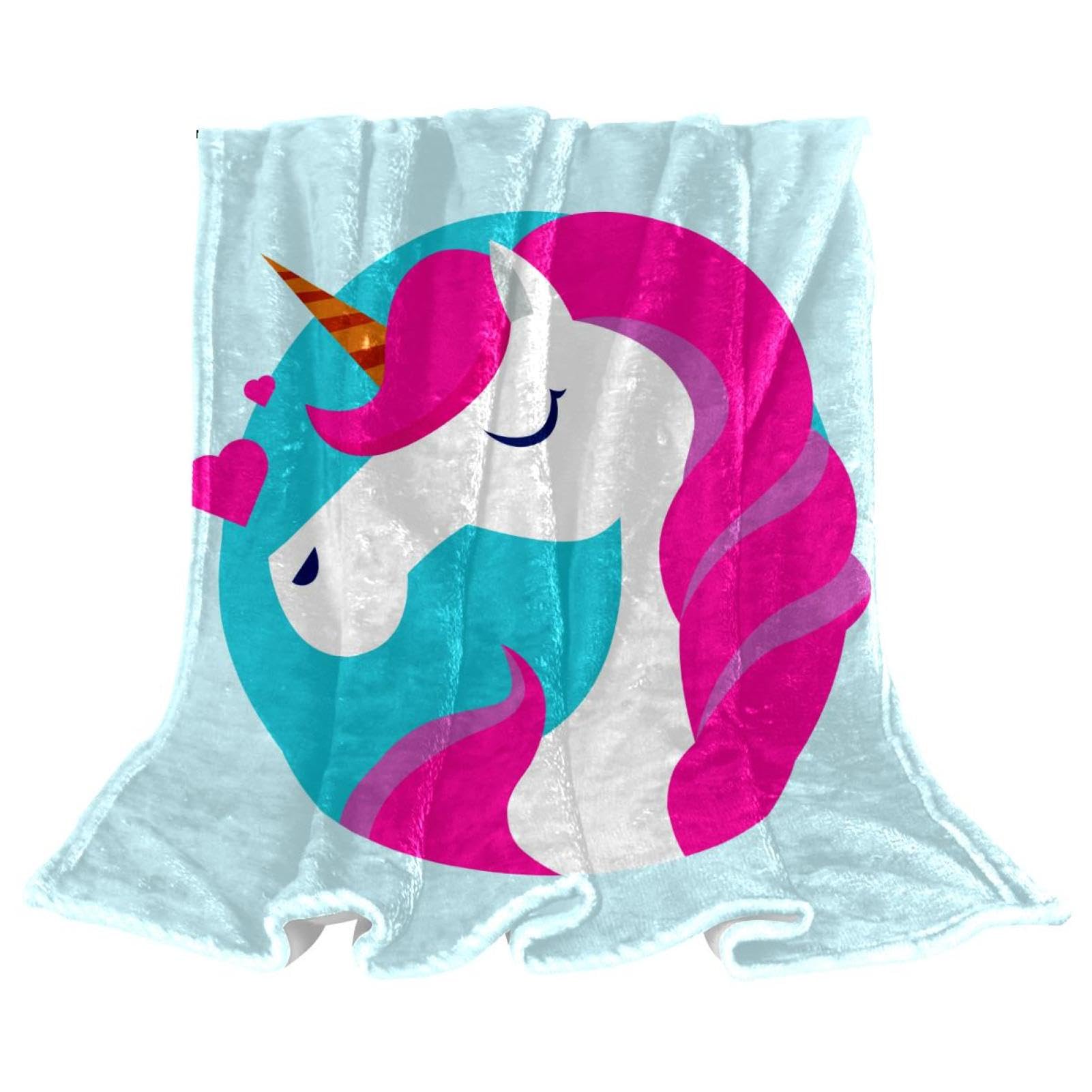 Couverture polaire licorne bleue chaude et douce pour lit enfant et divan de salon