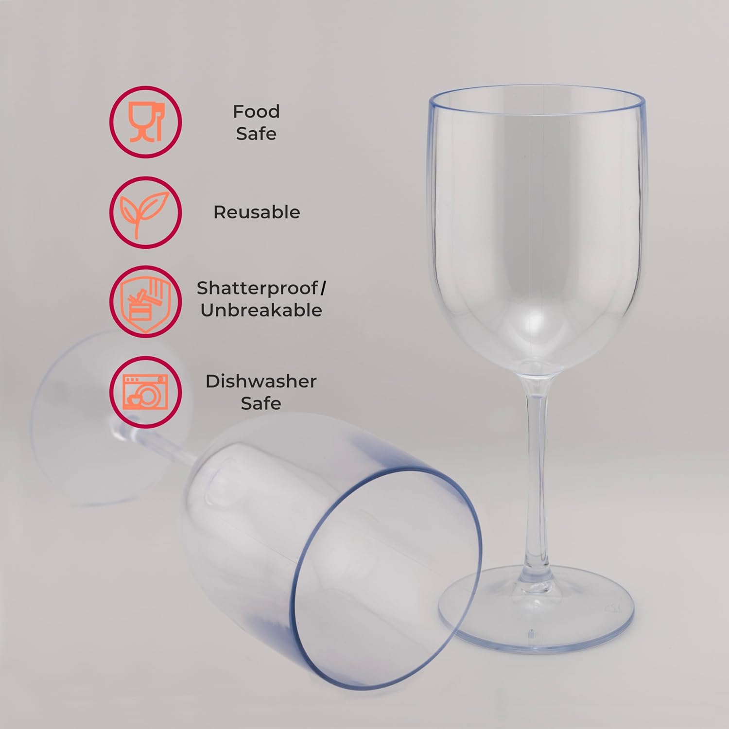 FOX & GRAPES Plastic Stemmed Wine Glasses | Unbreakable/Shatterproof, Reusable, Food Safe, Dishwasher Safe, For Birthday and Party, 16oz (Clear, Set of 12)