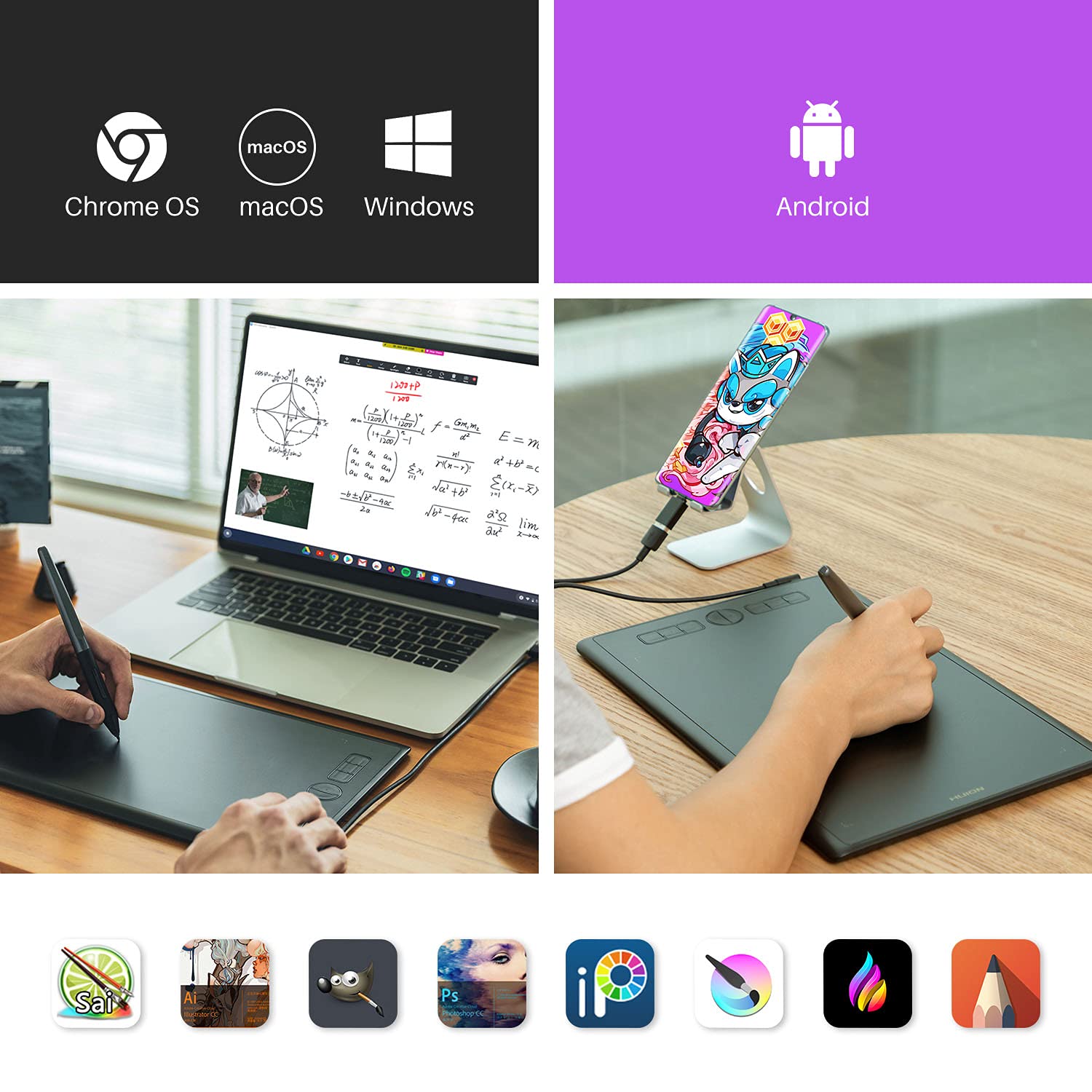 HUION Inspiroy H610X Tavoletta Grafica 10 × 6,25 pollici Tavolette Grafiche con 8 Tasti Programmabili e Penna a Pressione Senza Batteria Compatibile con Windows, macOS, Chrome OS e Telefoni Android