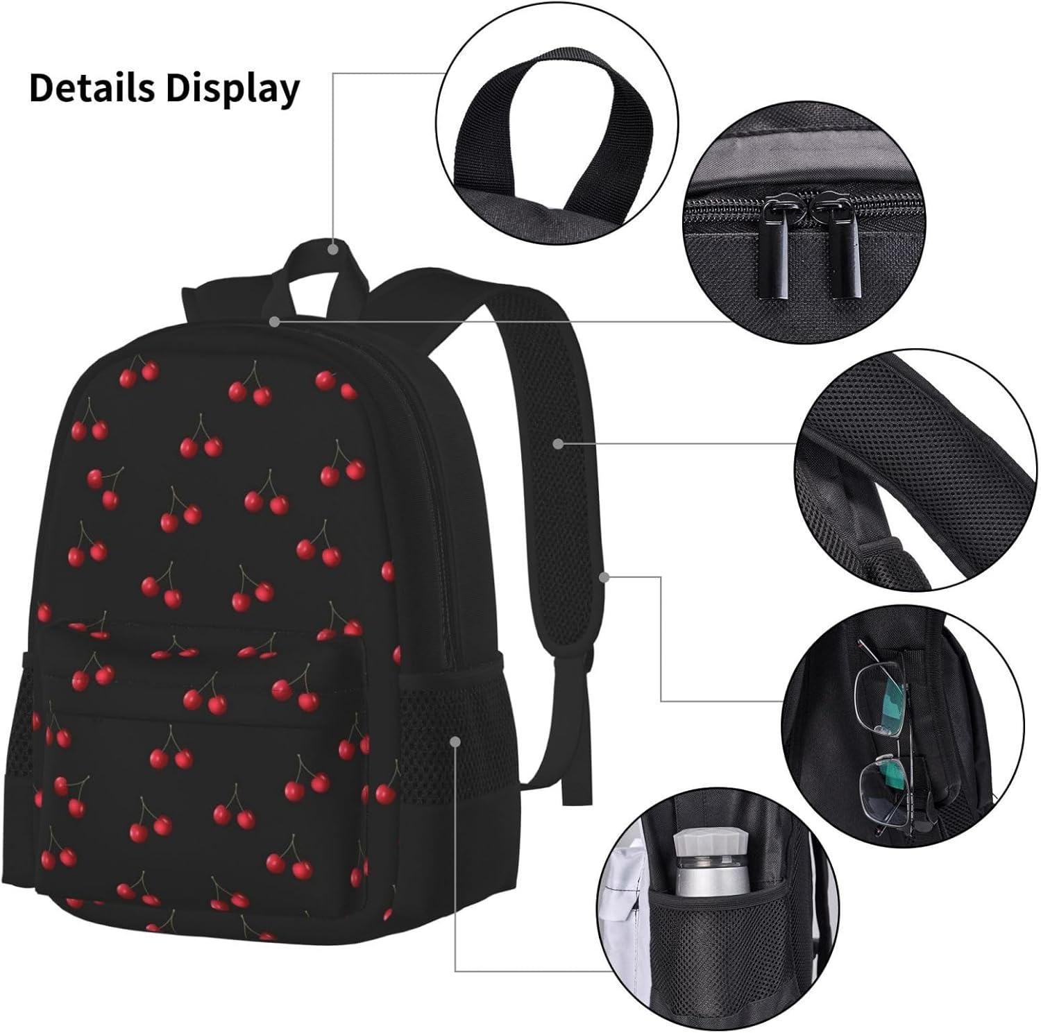 Cherry Black Backpack 3PCS Backpack Set 17 IN Computer backpack Laptop Backpack